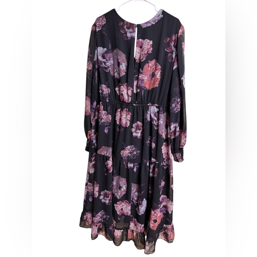 Taylor Woman Black Floral Ruffle Midi Dress Plus Size 3X (See Measurements) - Picture 2 of 5